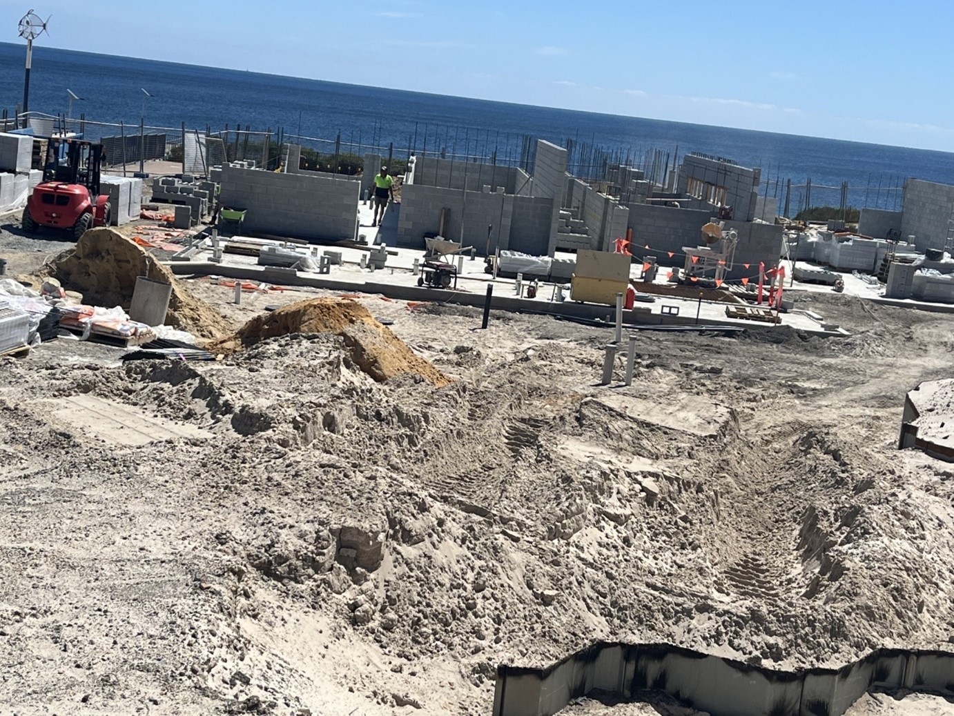 A photo of construction at the blockwork stage at Normanville SLSC and Cafe/Kiosk
