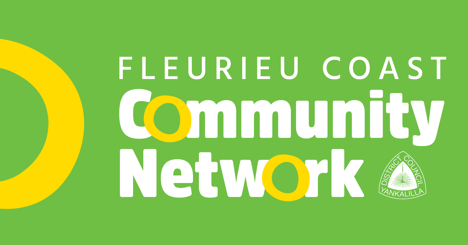 Green background with the words Fleurieu Coast Community Network with the Council logo embedded