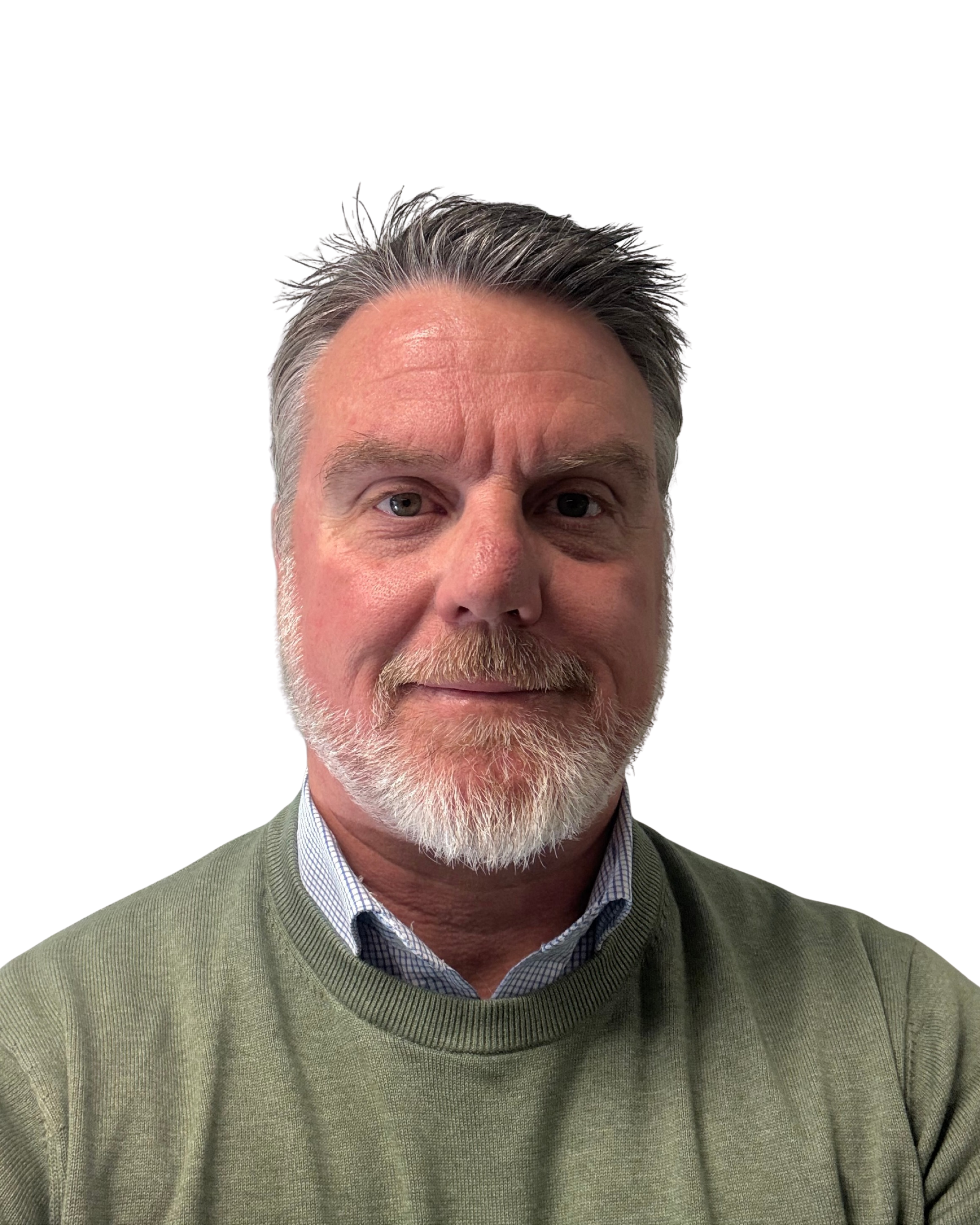 Ben Thompson looking at the camera and smiling, with a whit background